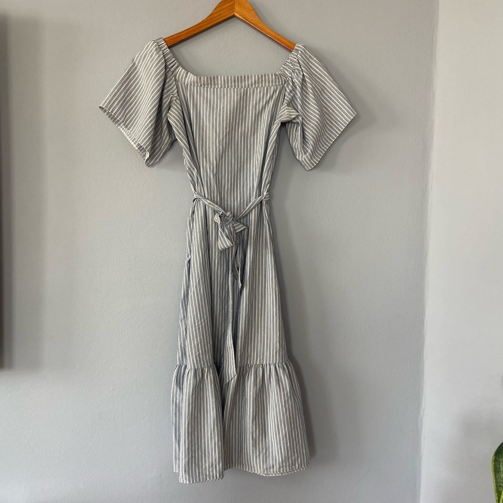 🛑SOLD ASOS Off the Shoulder Cotton MIDI Dress in Blue Stripe Size 6 - Picture 8 of 11